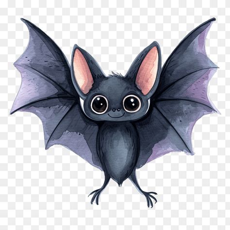 Cute Watercolor Bat Clipart Cute Bats Cartoon, Cute Bat Painting, Cute Bat Illustration, Halloween Bat Painting, How To Draw A Bat, Cute Bat Drawing, Bat Drawings, Bat Watercolor, Bat Crafts