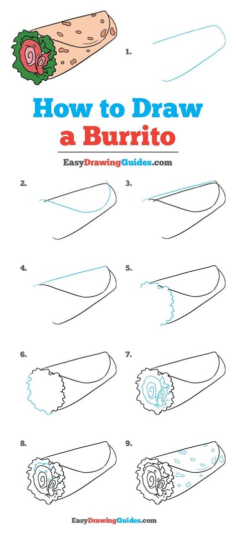 Learn How to Draw a Burrito: Easy Step-by-Step Drawing Tutorial for Kids and Beginners. #Burrito #DrawingTutorial #EasyDrawing See the full tutorial at https://easydrawingguides.com/how-to-draw-a-burrito/. Burrito Drawing, Get Better At Drawing, Draw Food, Manga Ideas, Drawing Instructions, Easy Drawing Steps, Draw Manga, Drawing Lesson, Drawing Tutorials For Kids