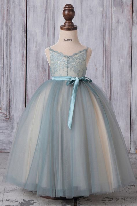 Dusty Blue Lace & Chiffon Fancy Dress: #Chasingfireflies $129.99 Flower Girl Dresses Light Blue, Champagne Satin Skirt, Wedding Dresses Hijab, Blue Flower Girl Dress, Blue Flower Girl, Glitz Pageant, Flower Girl Dresses Blue, Chasing Fireflies, A Line Cocktail Dress