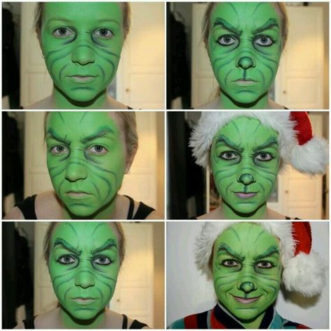 Seuss Grinch Makeup, Grinch Halloween, Dark Green Paint, Grinch Costumes, Christmas Face Painting, Grinch Christmas Party, Whoville Christmas, Makeup Pictorial, Grinch Party