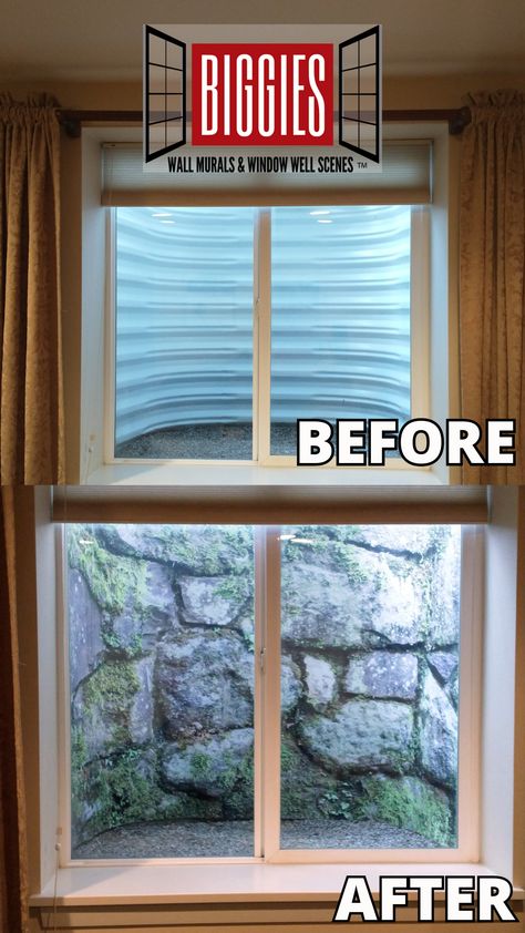 Just one easy-to-install product will completely transform your basement window well or egress window. Biggies Window Well Scenes has a selection of landscapes to choose from to complement any basement! Egress Window Landscaping, Basement Diy, Basement Window Well, Window Wells, Basement Window, Basement Bar Design, Egress Window, Window Well, Basement Windows