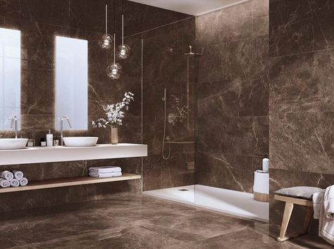 Brown Bathroom Tile, Vitrified Tiles Flooring, Large Tile Bathroom, Polished Porcelain Tiles, Vitrified Tiles, Tile Manufacturers, Brown Bathroom, Shower Remodel, Beautiful Tile