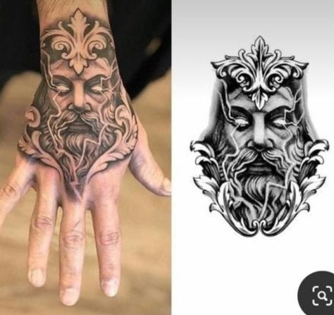 Sleeve Add Ons Tattoo Men, Greek God Hand Tattoo, Zeus Hand Tattoo, Hand Forearm Tattoo, Simple Hand Tattoo, Hand Tattoos Pictures, Tattoo Ideas Males, Tattoo Design For Hand, Zeus Tattoo