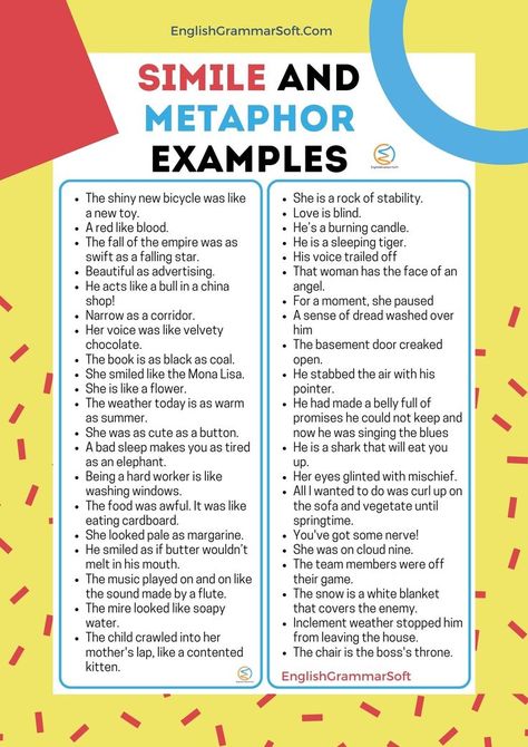 Simile and Metaphor Examples Simile Example Sentence, Similes And Metaphors Examples, Metaphors Examples Poetry, Figure Of Speech Examples, Poetic Devices With Examples, Metaphors Examples, Similes List, Simile Sentences, Simile Examples