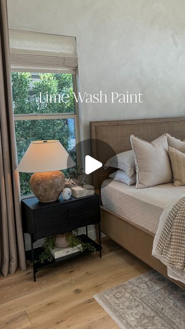 Christine Melin | Design • Home Decor • Lifestyle on Instagram: "Although we loved our dark accent wall, we knew it was time for a change, & we wanted to go brighter. We were looking to add character instead of simply lightning up the wall. So we went with this beautiful lime wash finish in the color called Gem from Portola Paints. @kowalskipainting helped us transform our bedroom into a refreshed, airy space with the perfect touch of character. If you’re in AZ, we highly recommend you go with Kowalski Painting for your next painting project!   What is lime wash? It’s a natural brush-applied coating & dries to create a beautiful weathered patina with subtle movement that softens & streaks with age. Due to its high PH, Lime Wash also acts as a mild fungicide & is eco-friendly with zero VOCs Like Wash Walls Bedroom, Limewash Bedroom Accent Wall, Black Limewash Bedroom, Limewash Bedroom Ideas, Limewash Bedroom Walls, Lime Wash Accent Wall, Lime Wash Bedroom, Limewash Accent Wall, Dark Accent Wall