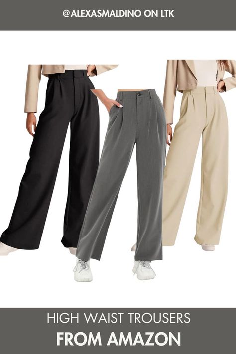 The best high waist trousers from amazon. Comfortable and affordable. Perfect for your next work outfit idea. Abercrombie trouser dupe. Tapered Trousers Outfit, Best Amazon Fashion Finds, Trouser Outfit, Knit Structure, Amazon Fashion Finds, High Waist Trousers, Womens Wide Leg Pants, Seasons Winter, Tapered Trousers