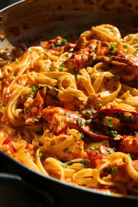 Argentina Shrimp, Spicy Lobster, Olive Platter, Lobster Pasta Recipe, Lobster Pasta, Lobster Dishes, Seafood Pasta Recipes, Sweet And Spicy Sauce, Lobster Bisque