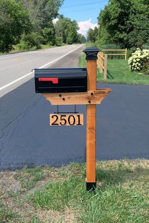 Mailbox Post Plans, Double Mailbox Post, Cedar Mailbox, Cedar Mailbox Post, Farmhouse Mailboxes, Outdoor Solar Lighting, Modern Mailbox Design, Mailbox Makeover, Wooden Mailbox