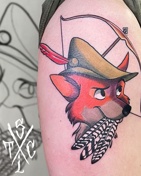 Robin Hood Tattoo, Disney Robin Hood Tattoo, Disney Robin Hood Fanart, Robin Hood Cartoon, Disney Robin Hood Art, Disney Robin Hood, Robin Hood Disney, Disney Tattoo, Cartoon Tattoos