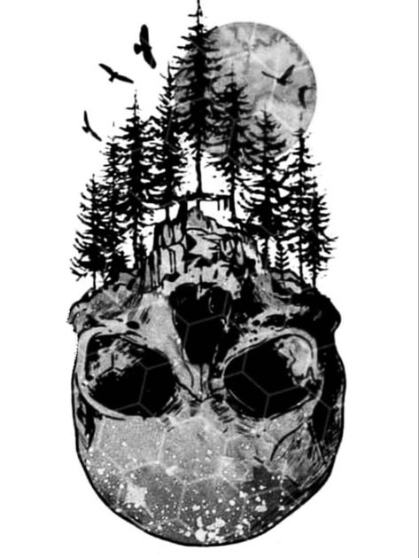 Upside Down Skull Tattoo, Skull And Tree Tattoo, Nature Skull Tattoo, Skull Tree Tattoo Design, Skull And Mountain Tattoo, Tree With Skull Tattoo, Skull And Trees Tattoo, Skull Tree Tattoo, Skull And Forest Tattoo