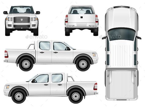 Pickup Truck Template by YuriSchmidt Pickup truck vector template isolated car on white background. All elements in groups on separate layers. Available formats: Vecto White Pickup Truck, Truck Template, Electronics Gadgets Technology, Truck Detailing, Old Ford Trucks, Jeep Pickup, All Elements, Car Vector, The Darkest Minds