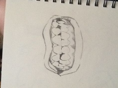 Sketch book, grit teeth, graphite by Valerie Cabanilla Dentures Drawing, Gritted Teeth Drawing, Grit Teeth Reference Drawing, Teeth Sketch, Tooth Cartoon, Teeth Drawing, Gritted Teeth, Teeth Art, Grills Teeth