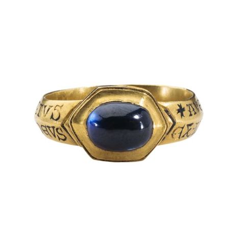 Devotional Ring Date:13th century Culture:British (?) Medium:Gold and sapphire Dimensions:Height 26.6 mm.; hoop inner diam. 20 mm.; hoop outer diam. 23.5 mm; bezel 10 x 13.4 mm.; weight 8.71 g. Bishop Ring, Jesus Born, Ancient Rings, Medieval Ring, Ancient Jewels, Medieval Rings, Ancient Jewellery, European Jewelry, 5 Elements