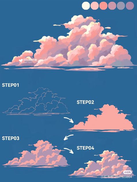 tutorial on drawing clouds الفن الرقمي, Istoria Artei, Concept Art Tutorial, Digital Art Beginner, Watercolor Art Lessons, Digital Painting Tutorials, Diy Canvas Art Painting, Art Inspiration Painting, Painting Art Projects