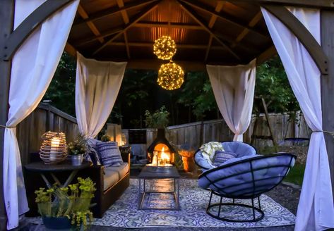 Interested in the beautiful cedar gazebo at Costco? We've had ours for two years and love it! Check out my full review here! Costco Gazebo, Cedar Gazebo, Gazebo Lighting, Gazebo Decorations, Grill Gazebo, Backyard Shade, Living Room Reveal, Backyard Gazebo, Outdoor Living Rooms