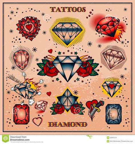 Tattoos - Download From Over 36 Million High Quality Stock Photos, Images, Vectors. Sign up for FREE today. Image: 22501576 Diamond Tattoo Meaning, Traditional Diamond Tattoo, Diamond Heart Tattoo, Ruby Tattoo, Diamond Tattoo Designs, Diamond Tattoo, Gem Tattoo, Jewel Tattoo, Tattoo Old School