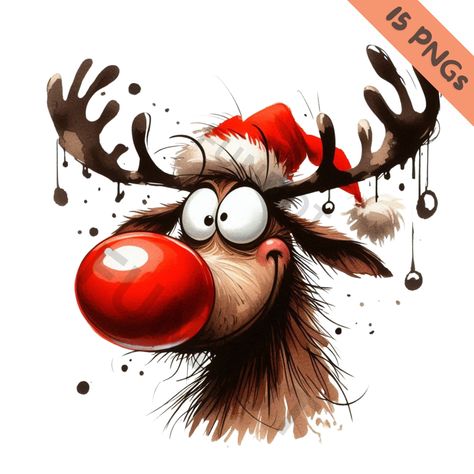 Christmas Deer Drawing, Christmas Cartoon Art, Christmas Picture Ideas, Christmas Reindeers, Reindeer Cards, Santa Illustration, Xmas Clipart, Reindeer Clipart, Xmas Images