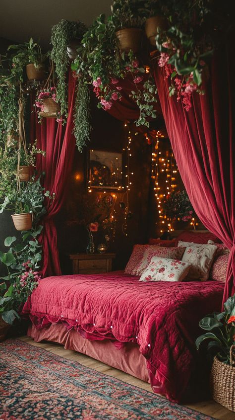 Discover 22 dark boho bedroom inspirations for a cozy and stylish space. From moody color palettes to eclectic decor, transform your bedroom into a dreamy retreat. Dark Eclectic Bedroom, Dark Eclectic, Dark Maximalism, Dark Boho Bedroom, Boho Bedroom Inspirations, Dark Boho, Eclectic Bedroom, Maximalism, Boho Bedroom