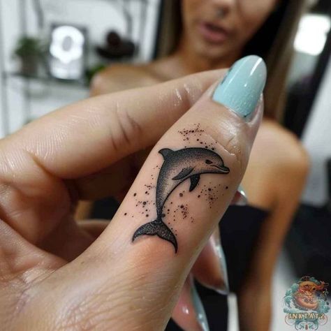 Shark And Dolphin Tattoo, Small Dolphin Tattoo, Holiday Tattoo, Dolphin Tattoos, Courage Tattoos, Front Shoulder Tattoos, Dolphin Tattoo, Sister Tattoo Designs, Tattoo Design For Hand