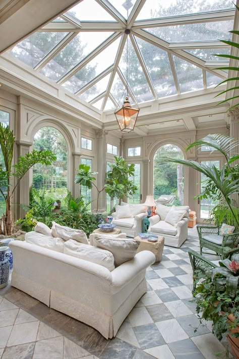 Elegant Conservatory with Glass Roof French Villa Interior, Classic Living Room Design, Old Money House, Sunroom Ideas, H Design, Sunrooms, Design Your Dream House, Dream House Interior, French House