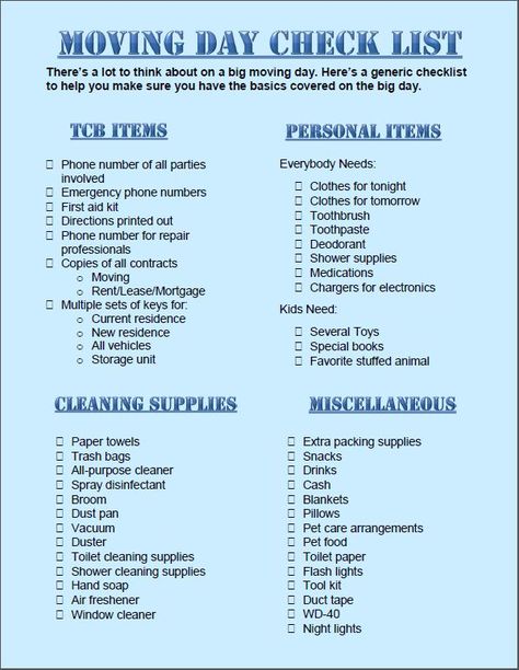 Moving soon? Save this Moving Day Check List! If you are looking for a Realtor in Bakersfield..or better yet a Broker, Call our office today! 661.368.3770 visit our website for all things Real Estate. www.LindaBanales.com  Real Estate tips, Moving Check List, Moving Tips, Buying a home, Selling a home, Packing tips Packing List Moving, Packing Tips Moving, Moving Tips And Tricks, Moving Checklist Printable, Moving States, Moving House Packing, Moving List, Moving House Checklist, Apartment List