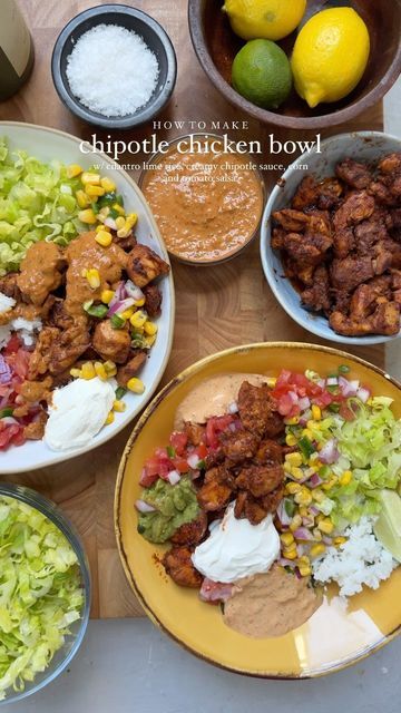 Chipotle Chicken Bowl, Chipotle Recipes Chicken, Boiled Chicken Recipes, Chipotle Recipes, Chipotle Bowl, Chicken Bowl Recipe, School Lunch Recipes, Chipotle Peppers, Lime Salt