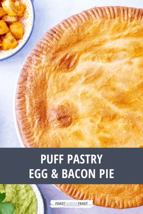 Bacon Egg Pie, Puff Pastry Bacon, Simple Quiche, Bacon Pie Recipe, Egg And Bacon Pie, Bacon Pie, Egg Pie, Sausage Rolls Recipe, Creamy Eggs