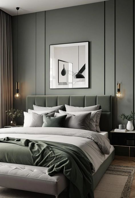 29 Sage Green and Grey Bedroom Ideas: Chic Decor 20 Feminine Bedroom Decor, Charcoal Bedroom, Small Apartment Bedrooms, Sage Green Bedroom, Feminine Bedroom, Comfy Bedroom, Dark Bedroom, Bedroom Refresh, Bedroom Green