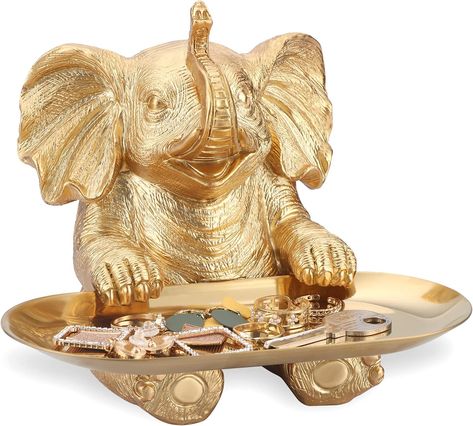 Gold Elephant Statue For Home Decor Accents Living Room Bookshelf TV Stand Office. Trinket Dish. Retirement Appreciation Gift -Gift for Mom Boss Co-workers, Teachers, Nurse, Friends, Wife, Sister Gold Elephant Decor, Bookshelves With Tv, Elephant Decoration, Room Bookshelf, Den Mrtvých, Bookshelves In Living Room, Elephant Sculpture, Lucky Elephant, Gold Elephant