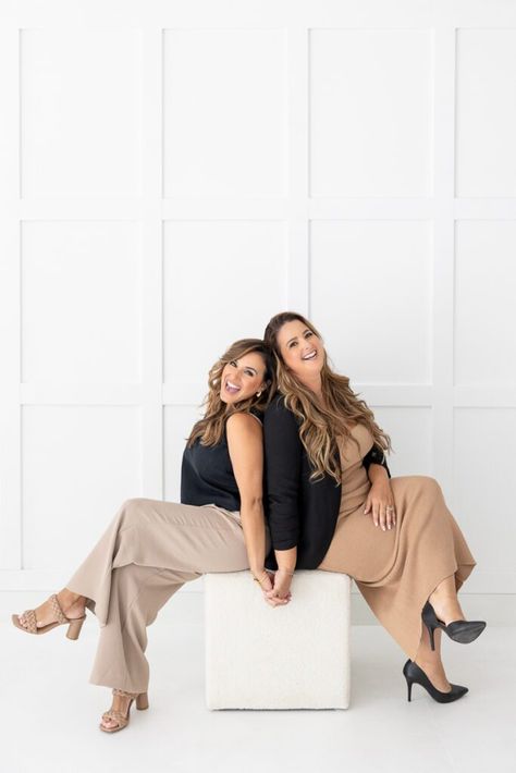 Mother Daughter Business Photoshoot, Best Friend Business Photoshoot, Business Partner Headshots, Business Bestie Photoshoot, Female Business Partners Photoshoot, Business Partner Photoshoot Posing Ideas, Group Business Photoshoot Ideas, Office Photoshoot Ideas Group, Business Partners Photoshoot