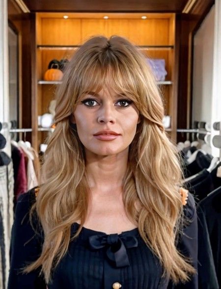 Thick 70s Bangs, Wispy 70s Bangs, 70s French Hair, Bridget Bardot Fringe, Parisian Blonde Hair, Bardot Fringe Long Hair, Blonde Side Bangs Long Hair, Long Shaggy Blonde Hair, 90s Layers With Wispy Bangs