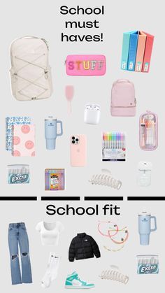 Book Bags For Middle School, Back Packing Essentials For School, Middle School Must Haves, Preppy Basics, Middle School Essentials, School Backpack Essentials, Preppy School Supplies, Girl School Supplies, Middle School Hacks