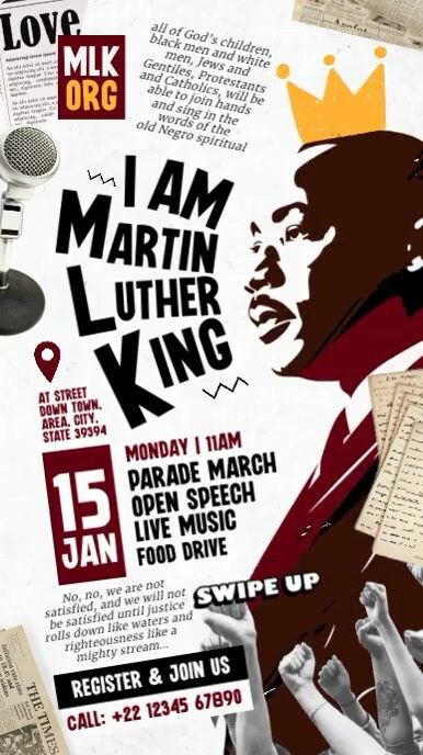 Mlk Poster, Martin King, Story Template Instagram, Templates Instagram Stories, Story Templates Instagram, Instagram Story Design, 15 January, Story Design, Event Template