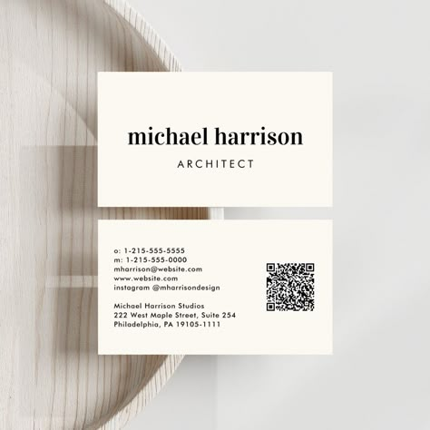 Professional light cream business card featuring your name front and center in bold minimal modern typography and your profession, job title or company in simple typography. On the back, add your contact information and input a URL address to create a scannable QR code connected to your website, portfolio, social media profile, or any other platform that showcases your work, making it convenient for customers and clients to explore your expertise. Ski Teacher, Website Portfolio, Social Media Profile, Simple Typography, Wedding Social, Graphic Ideas, Modern Typography, Minimal Modern, Job Title