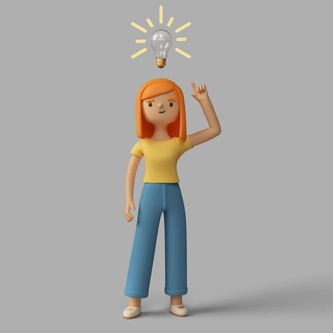 3d female character having an idea | Free Psd #Freepik #freepsd #woman #character #cartoon #idea Happy Emoticon, Adveture Time, Emoji Characters, Face Icon, 3d Text Effect, Image 3d, Heart Button, 3d Cartoon, Character Design Animation