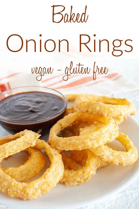 Vegan Onion Rings, Gluten Free Onion Rings, Fried Onion Rings, Baked Onion Rings, Baked Onion, Vegan Snack Recipes, Quick And Easy Appetizers, Vegan Side Dishes, Vegan Comfort Food