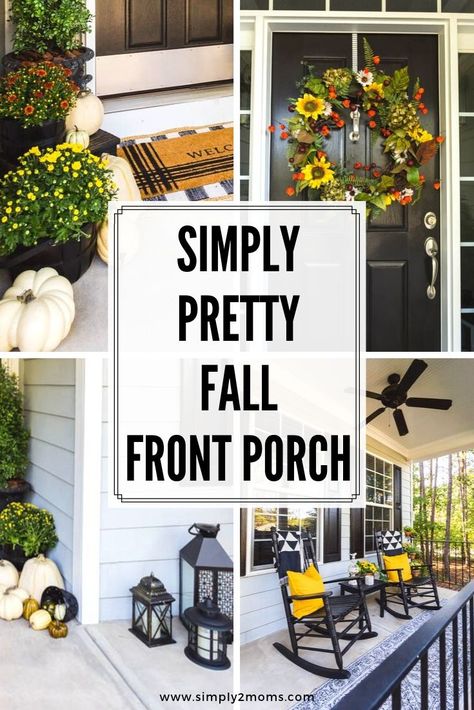 These simple fall decor ideas for your front porch will give your porch a cozy, fall feel. Use these easy tips to decorate your front porch for fall! #frontporch #fall #farmhouse #cozy #simple #southern #whitepumpkins #mums #floralwreath French Fall Front Porch Decor Ideas, Mums Small Front Porch Fall Displays, Fall Farmhouse Front Porch Decor, Fall Outdoor Decor Porch Front Steps, Fall Decorations Indoor Front Porch, Fall Decor For Front Porch Autumn, Outside Fall Decor Front Porches Simple, Small Front Porch Fall Decor Ideas Farmhouse, Small Front Porch Fall Decor Ideas Cozy