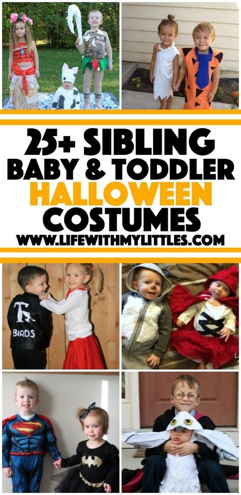 25 baby and toddler Halloween costumes for siblings. What a cute roundup of ideas! Great for brothers and sisters! Halloween Costumes For Toddler Boy, Sibling Halloween Costumes Boys, Halloween Costumes For Siblings, Costumes For Siblings, Brother Sister Halloween, Brother Halloween Costumes, Halloween Costumes For Sisters, Brother Sister Halloween Costumes, Sister Halloween Costumes