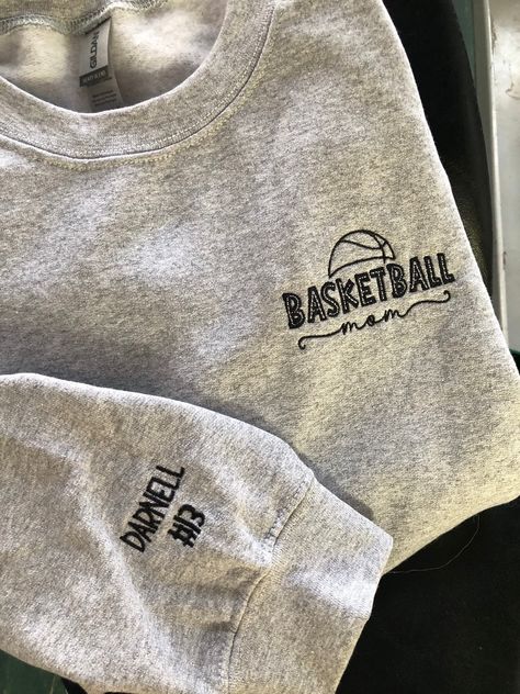 Embroidered Basketball Mom Sweatshirt, Basketball Mom Sweatshirt, Custom Basketball Mom Sweatshirt, Personalized Basketbal Mom Crewneck by JinxeyDesigns on Etsy Basketball Mom Outfit, Basketball Shirt Designs, Diy Basketball, Minimal Shirt Design, School Shirt Designs, Basketball Mom Shirts, Basketball Sweatshirts, Mom Crewneck, Volleyball Shirts