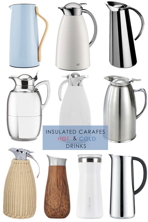 Need to drink more water? How about using one of these insulated carafes to keep your drinks hot or cold? It will keep the thirst away! | RidgelysRadar.com #drinkmorewater #unsulatedcarafe #hotdrinks #colddrinks #keepyourwatercold #insulatedpitcher #bestwaytokeepwatercold Beverage Server, Not Drinking Enough Water, Coffee Thermos, Coffee Carafe, Coffee Server, Container Design, Drink More Water, Water Coolers, More Water