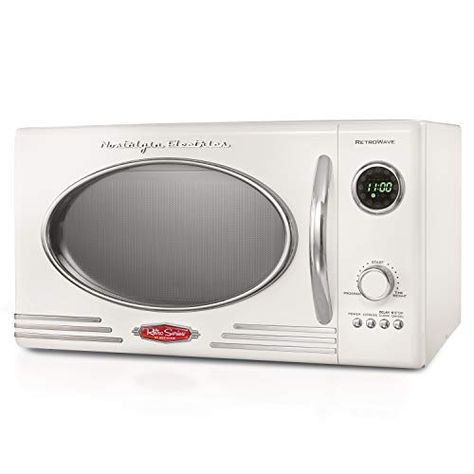 Nostalgia RMO4IVY Retro 0.9 Cubic Foot 800-Watt Countertop Microwave Oven, 5 Power Levels and 12 Cook Settings, LED D... Countertop Microwave Oven, Small Microwave, Chrome Door Handles, Countertop Microwave, Counter Depth, Look Retro, Microwave Ovens, Cooking Set, Toaster Oven