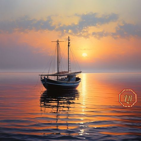 Boat Oil Painting, Sailboat Photography, Ship Pictures, Sailing Art, Sea Boat, Sunset Sea, Boat Art, Amazing Sunsets, Fishing Boat