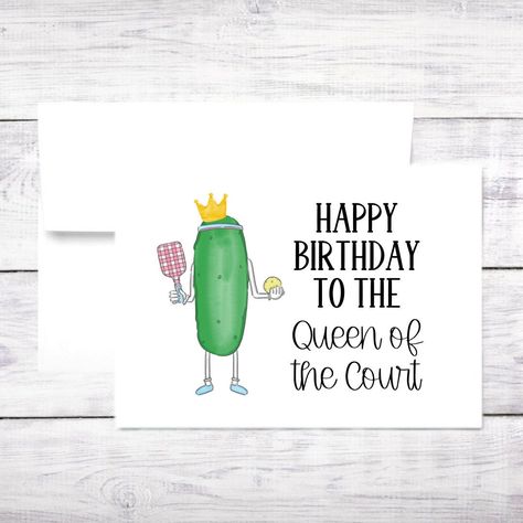 Happy Birthday to the Queen of the Court! This funny pickleball themed birthday card is perfect for any pickleball player to let them know you're "dinking" about them on their special day. ((WHAT YOU'LL GET)) - Heavyweight, bright white smooth greeting card and blank white envelope - Each card measures 4.25x5.5 inches folded - Card will be blank on the inside unless you select the "personalized message inside" option - Carefully packaged in a clear sleeve (8 or more cards will be packaged in a clear stationery box) ((PLEASE NOTE)) Colors may vary between online viewing and your actual printed product. All monitors display color differently. Please take this into consideration when placing your order. © Note Worthy Paper Place Pickleball Birthday, Card Gifts, Birthday Card Drawing, Happy Birthday Wishes Cards, Funny Happy Birthday, Birthday Wishes Cards, Paper Place, Card Drawing, Funny Happy