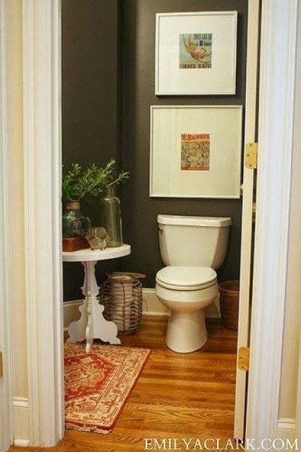 Ode to Urbane Bronze Bold Powder Room Ideas, Bold Powder Room, Urbane Bronze Sherwin Williams, Grey Powder Room, Bathroom Wall Colors, Urbane Bronze, Urban Bronze, Dallas Interior Design, Powder Room Makeover