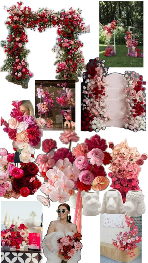 High Centerpiece Wedding, Pink Quinceanera Theme, Pink And Red Wedding Theme, Pink Scheme, Bride To Be Party, Pink Quinceanera, Quinceanera Theme, Red Wedding Theme, Romantic Wedding Ceremony