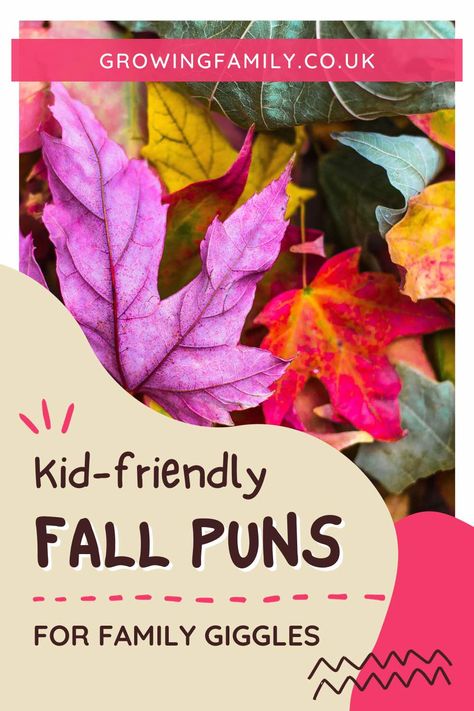 Dive headfirst into fall giggles with these brilliant puns. We've harvested a bumper crop of 50 unbe'leaf'able fall jokes perfect for family fun. Let the warmth of laughter light up your autumn days. Family Fun Quotes, Autumn Puns, Fall Jokes, Leaf Puns, Potato Puns, Fall Puns, Flower Puns, Kid Friendly Jokes, Garden Puns