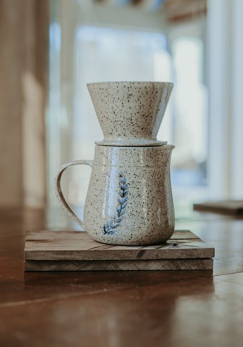 Pour Over Coffee Ceramic, Ceramic Coffee Pot, Ceramic Cookware Handmade, Ceramic Pour Over Coffee Maker, Ceramic Coffee Pour Over, Ceramic Pour Over, Ceramic Carafe, Coffee Setup, Painted Fern