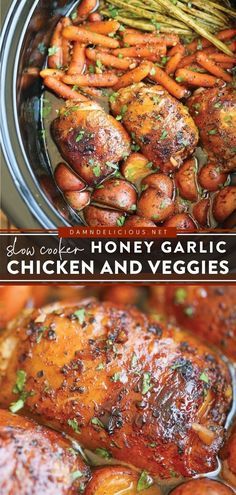 Honey Garlic Chicken And Veggies, Slow Cooker Honey Garlic Chicken, Resep Makanan Beku, Resep Vegan, Veggies Recipes, Chicken And Veggies, No Cooking, Honey Garlic Chicken, Crock Pot Slow Cooker