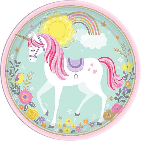 Unicorn Party Supplies & Birthday Decorations | Party City Boda Vintage Ideas, Unicorn Paper Plates, Unicorn Plates, Unicorn Party Bags, Camouflage Party, Birthday Party Plates, Ballon Party, Unicorn Party Supplies, Unicorn Decorations