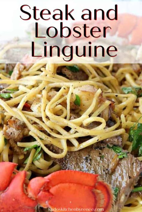 Lobster Linguine, Valentines Dessert, Steak And Lobster, Lobster Pasta, Linguine Recipes, Delicious Seafood Recipes, Special Occasion Food, Garlic Noodles, Surf And Turf